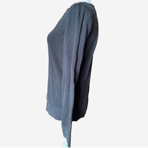 Ann Taylor LOFT Black Cardigan Women’s Size SP Plastic Rhinestone Button Sweater - Picture 4 of 7